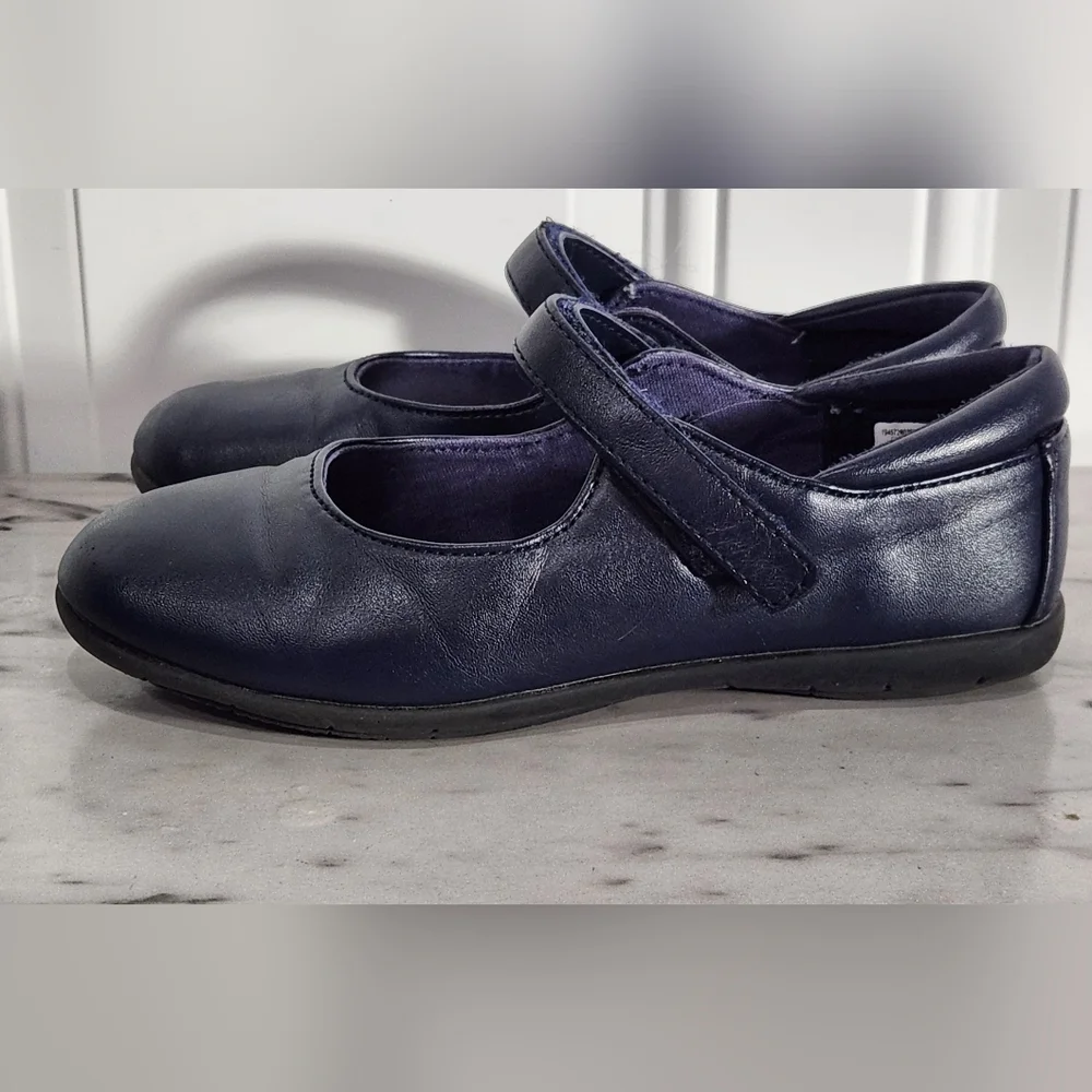 Lands' End blue Mary Janes hook and loop strap school dress shoes girl's size 1